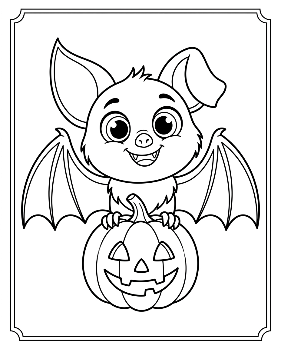 Bat with Pumpkin coloring page