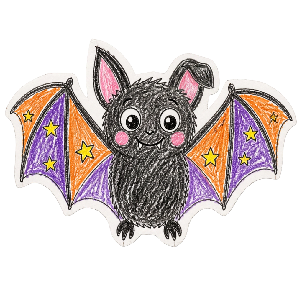 A hand-colored paper Phantom Bat cutout