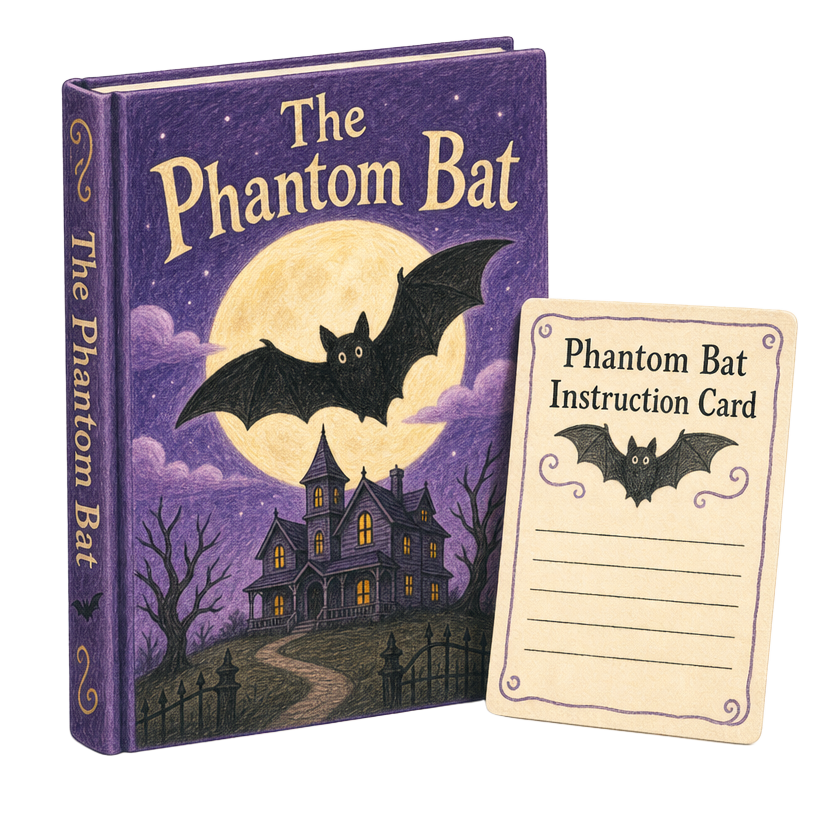 The Phantom Bat book beside a Phantom Bat instruction card